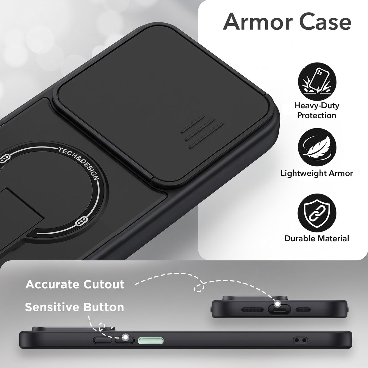 For OnePlus Nord CE 6 Lite Back Case Cover Metallic (Hybrid Armor Kickstand | Sliding Shutter Camera Protection | MagSafe Compatible)