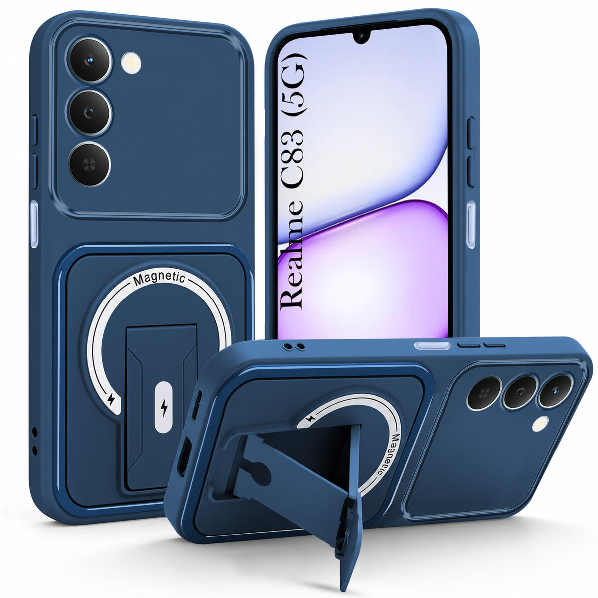 For Realme C83 5G Back Case Cover Metallic (Hybrid Armor Kickstand | MagSafe Compatible | Camera Protection Shockproof)