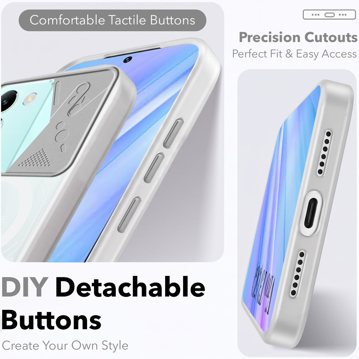For Vivo T3 5G Metallic Back Cover Case (Metallic Camera Protection & Buttons | Translucent Milky Shade | Hard Polycarbonate)