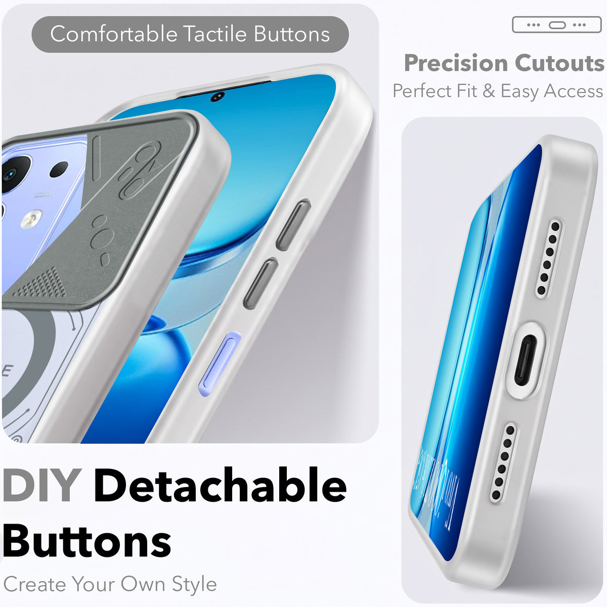 For Vivo iQOO Z10x Metallic Back Cover Case (Metallic Camera Protection & Buttons | Translucent Milky Shade | Hard Polycarbonate)