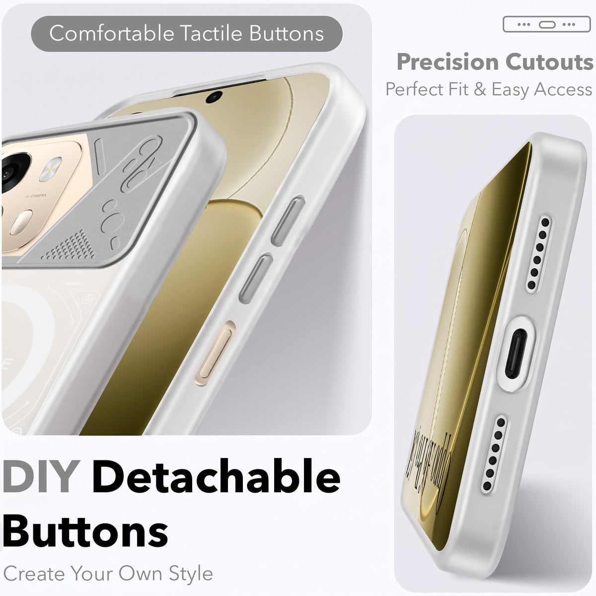 For Oppo A6 Pro Metallic Back Cover Case (Metallic Camera Protection & Buttons | Translucent Milky Shade | Hard Polycarbonate)