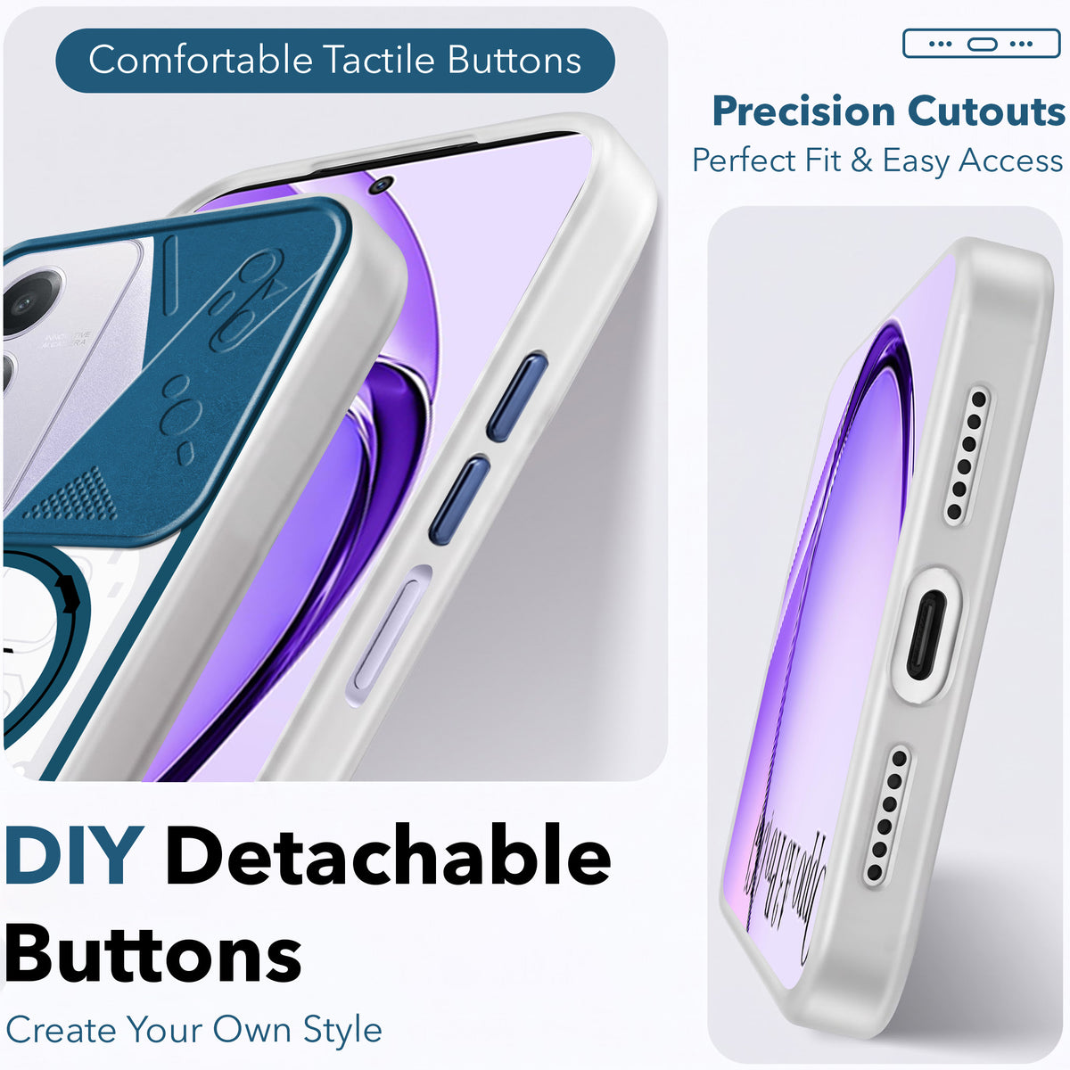 For Oppo A3 Pro 5G Metallic Back Cover Case (Metallic Camera Protection & Buttons | Translucent Milky Shade | Hard Polycarbonate)