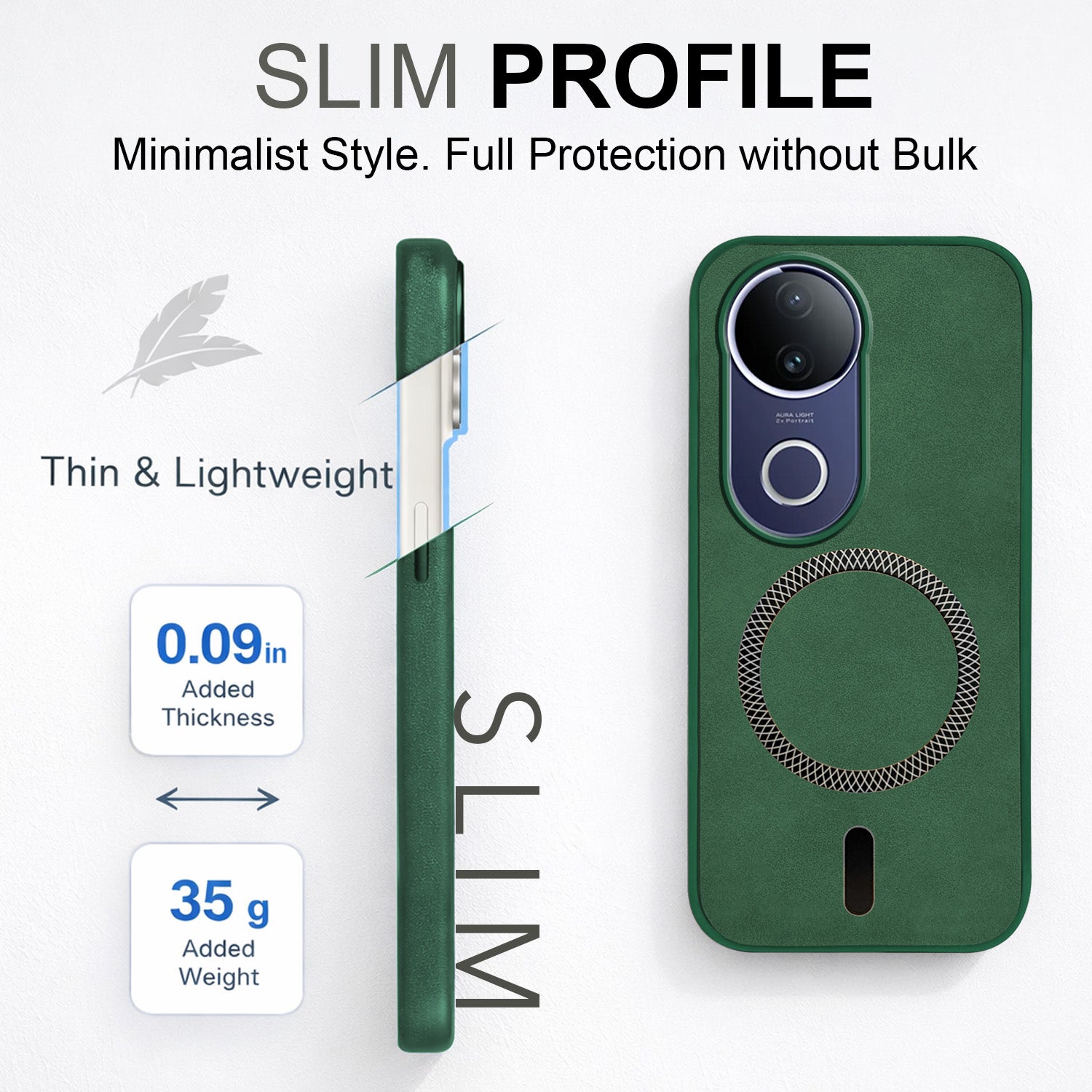 For Vivo T4R Back Cover Case Leather Finish (MagSafe Compatible Wireless Charging | Soft Touch | Camera Bump Protection)