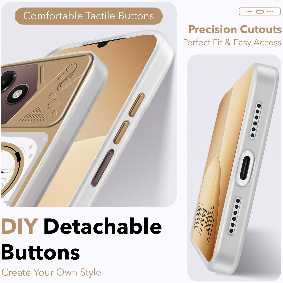For Oppo A6c 4G Metallic Back Cover Case (Metallic Camera Protection & Buttons | Translucent Milky Shade | Hard Polycarbonate)