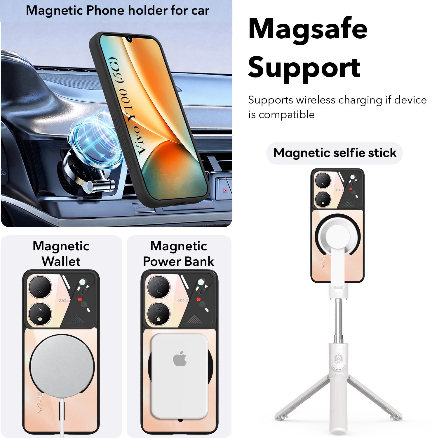 For Vivo Y100 Back Cover Case Lifetime Anti-Yellow Clear (Camera Protection | Side Grip | Wireless MagSafe Compatible)