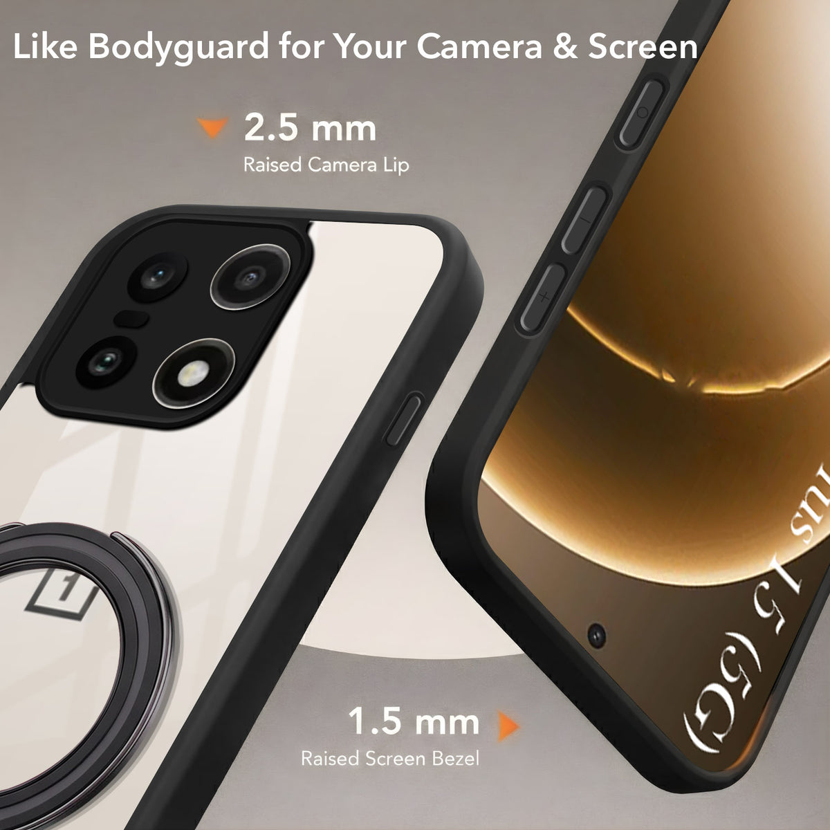 For OnePlus 15 5G Back Cover Case (Kick Stand Ring Holder | Life time Anti Yellow | Camera Protection)