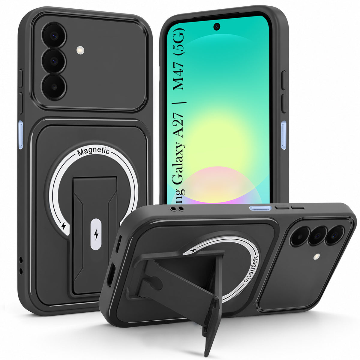 For Samsung Galaxy A27 5G | Galaxy M47 5G Back Case Cover Metallic (Hybrid Armor Kickstand | MagSafe Compatible | Camera Protection Shockproof)