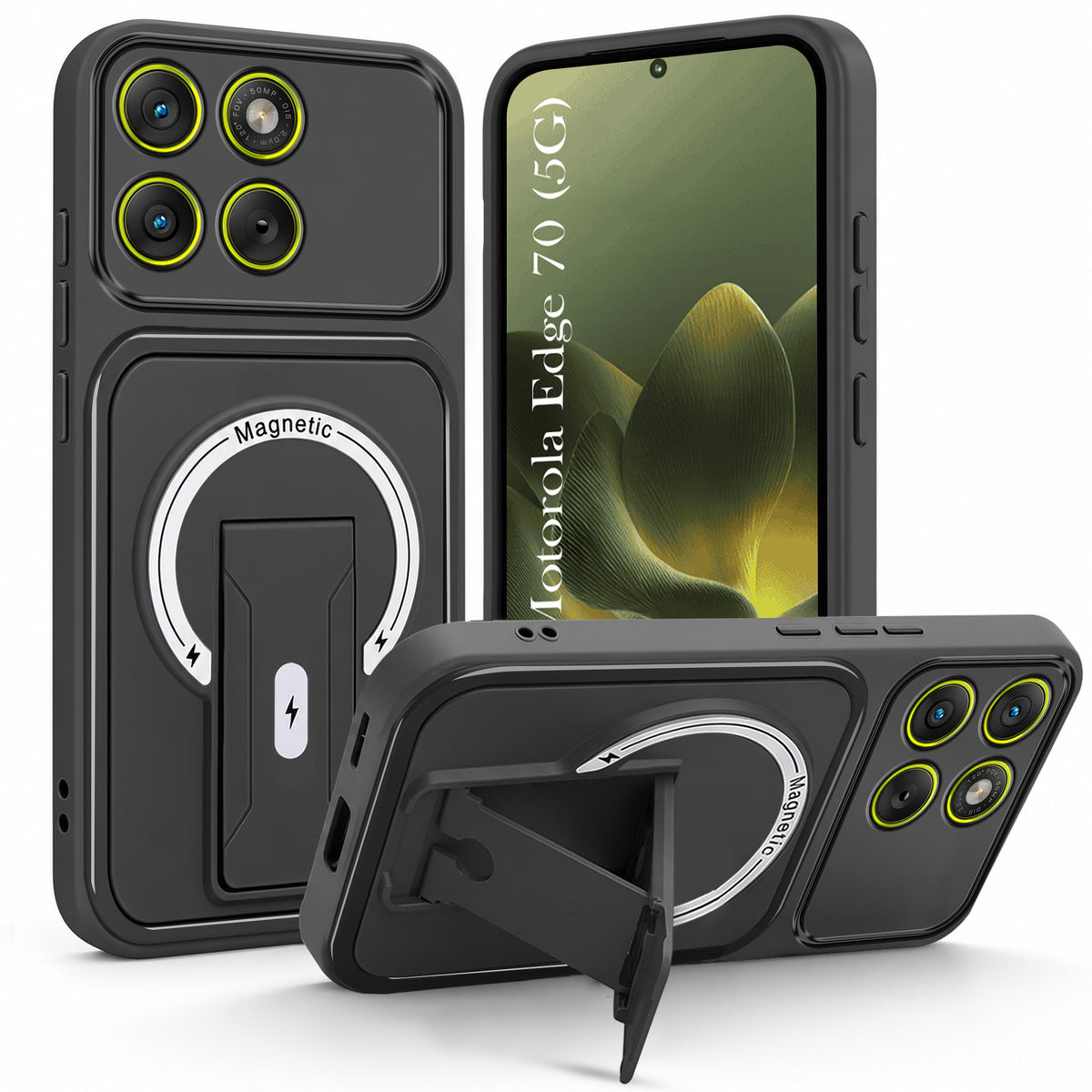 For Motorola Moto Edge 70 Back Case Cover Metallic (Hybrid Armor Kickstand | MagSafe Compatible | Camera Protection Shockproof)