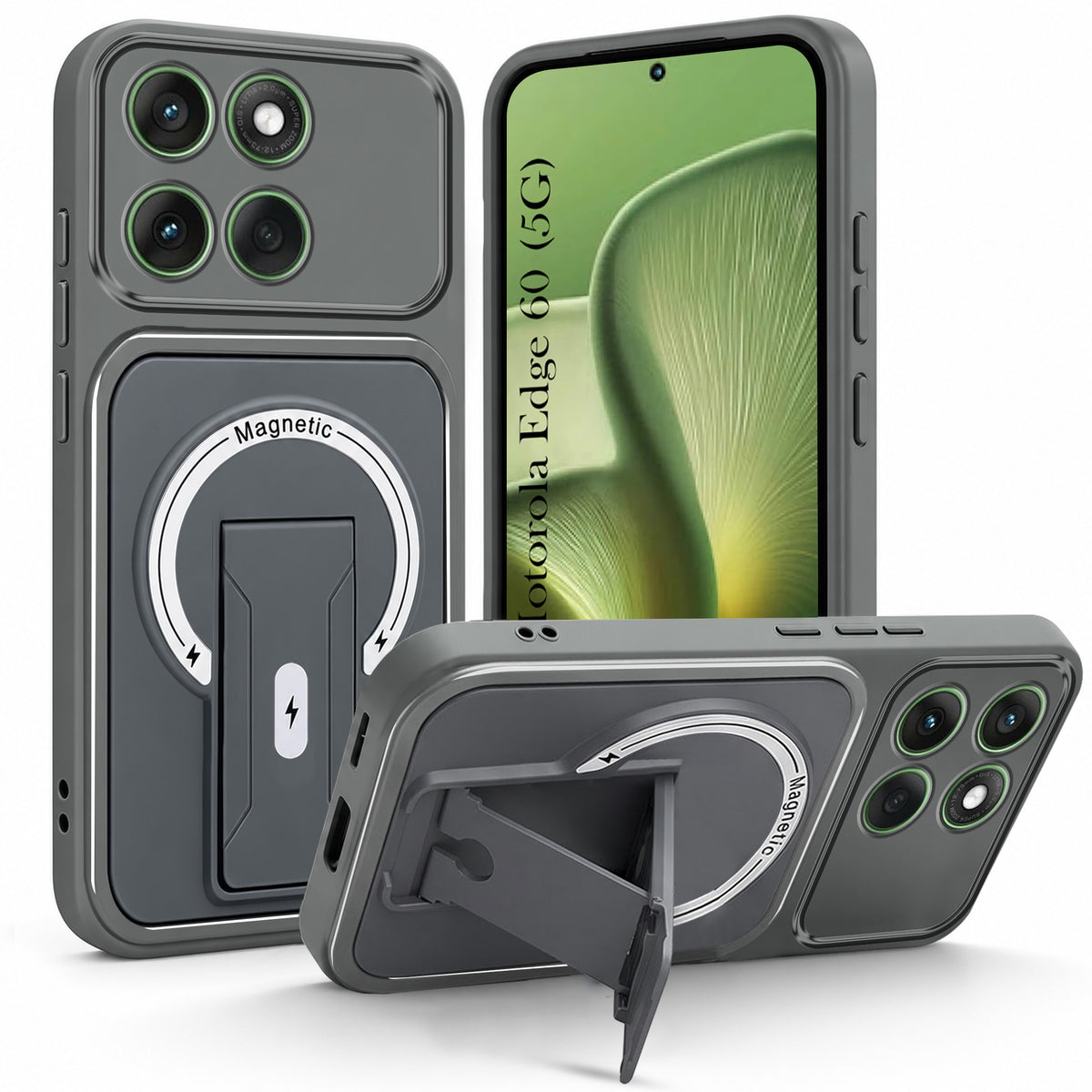 For Motorola Moto Edge 60 Back Case Cover Metallic (Hybrid Armor Kickstand | MagSafe Compatible | Camera Protection Shockproof)