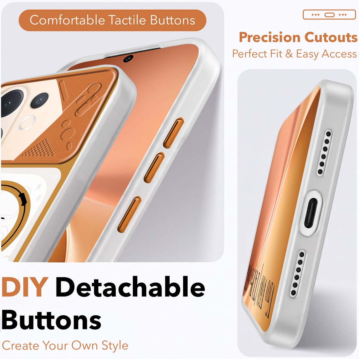 For Vivo V60 | Vivo T4 Pro Metallic Back Cover Case (Metallic Camera Protection & Buttons | Translucent Milky Shade | Hard Polycarbonate)