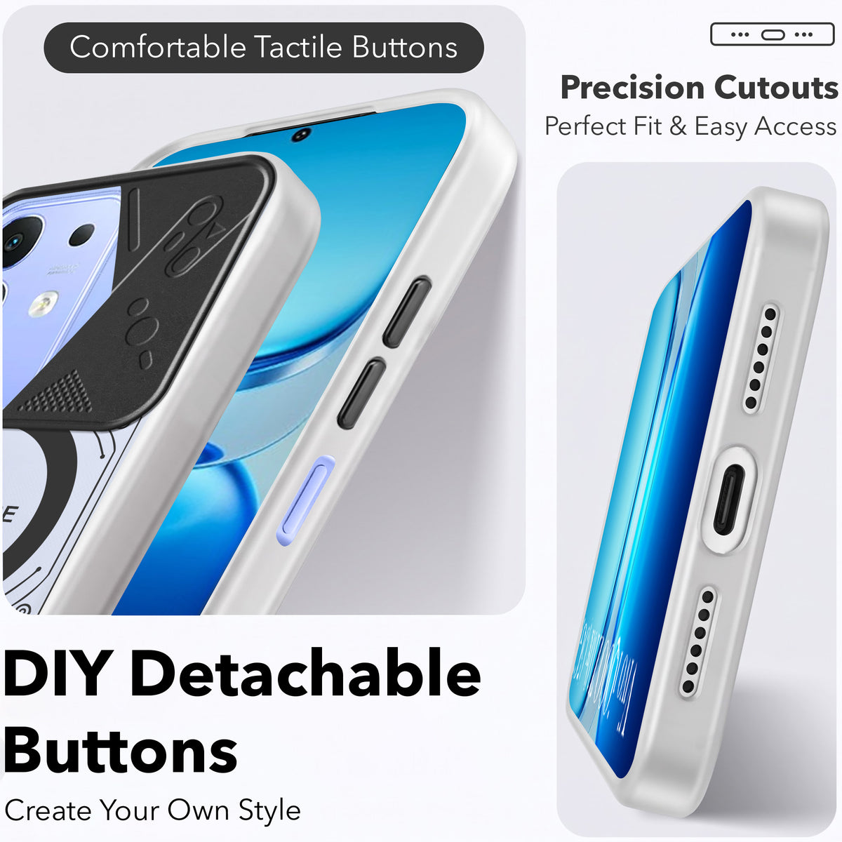 For Vivo iQOO Z10x Metallic Back Cover Case (Metallic Camera Protection & Buttons | Translucent Milky Shade | Hard Polycarbonate)