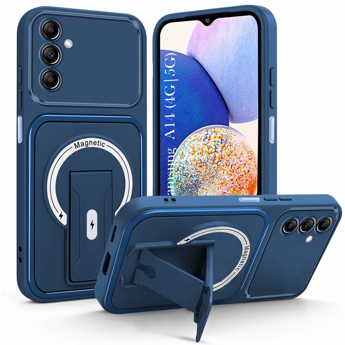 For Samsung Galaxy A14 4G | 5G Back Case Cover Metallic (Hybrid Armor Kickstand | MagSafe Compatible | Camera Protection Shockproof)