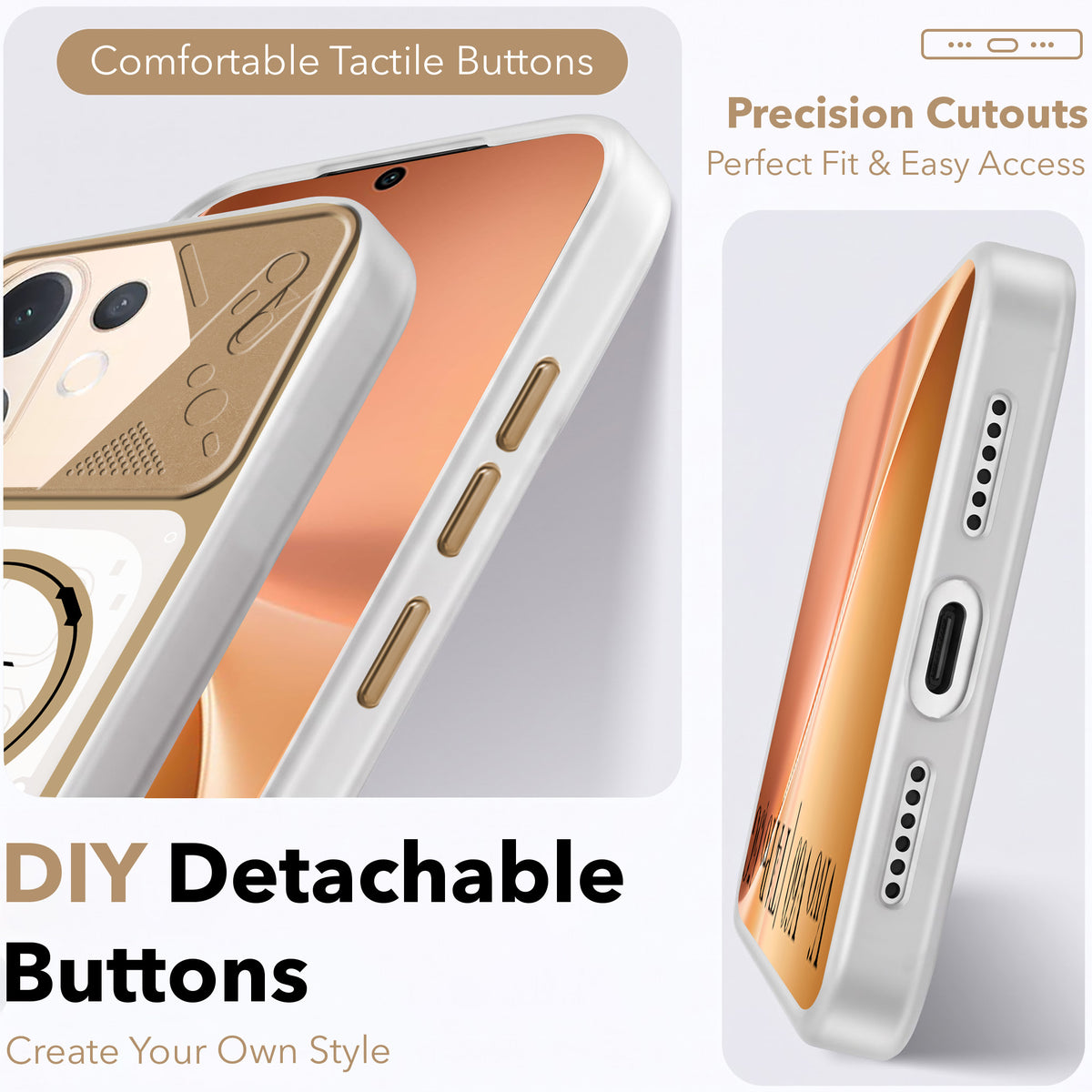 For Vivo V60 | Vivo T4 Pro Metallic Back Cover Case (Metallic Camera Protection & Buttons | Translucent Milky Shade | Hard Polycarbonate)