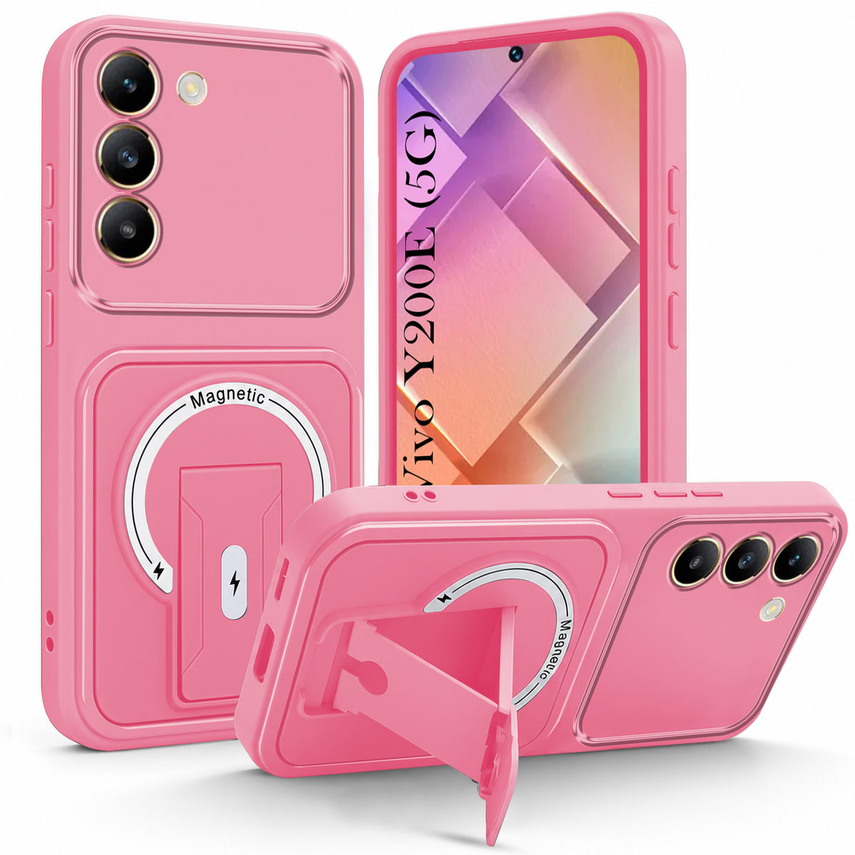 For Vivo Y200e Back Case Cover Metallic (Hybrid Armor Kickstand | MagSafe Compatible | Camera Protection Shockproof)