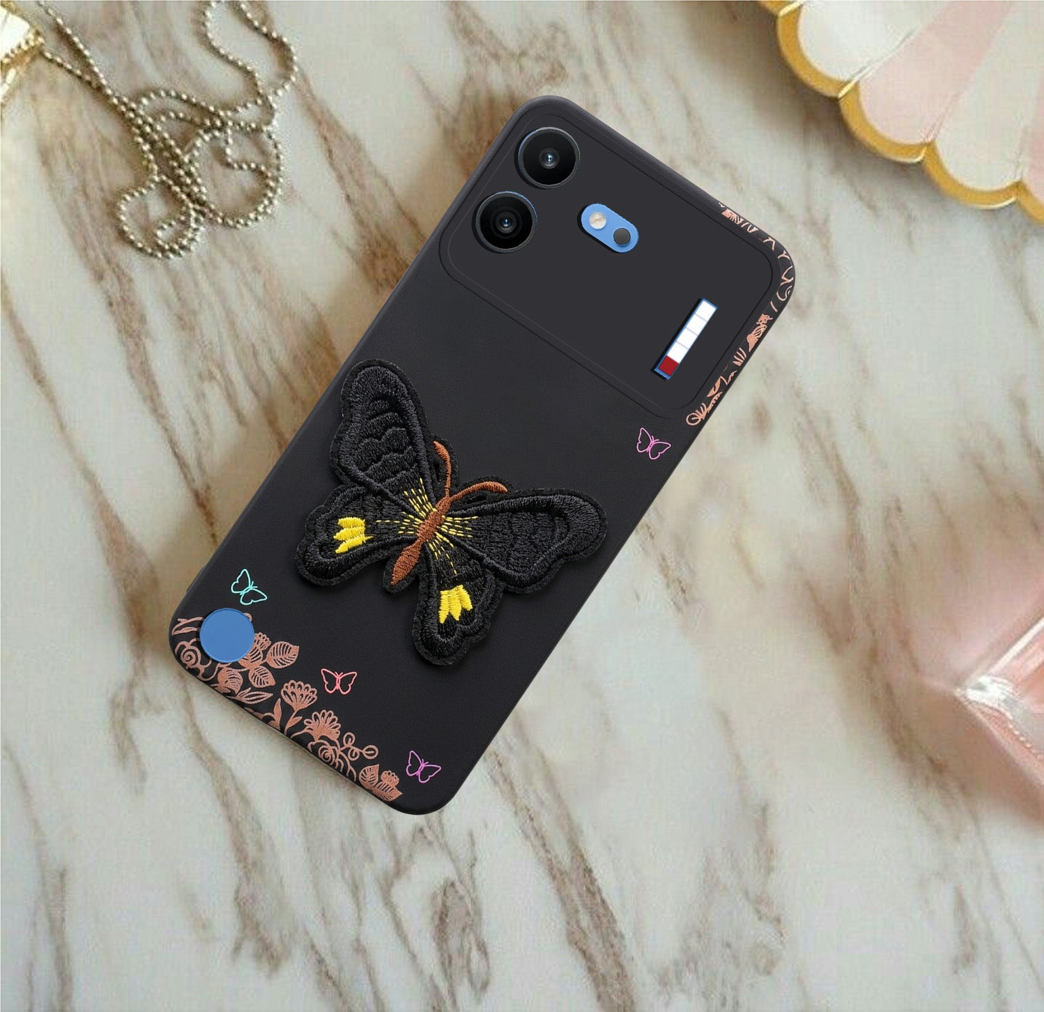 For Nothing Phone 4B 5G Power Back Cover Case (Soft Butterfly Embroidery | Women Teen Girls | Camera Protection| Matte Silicone)