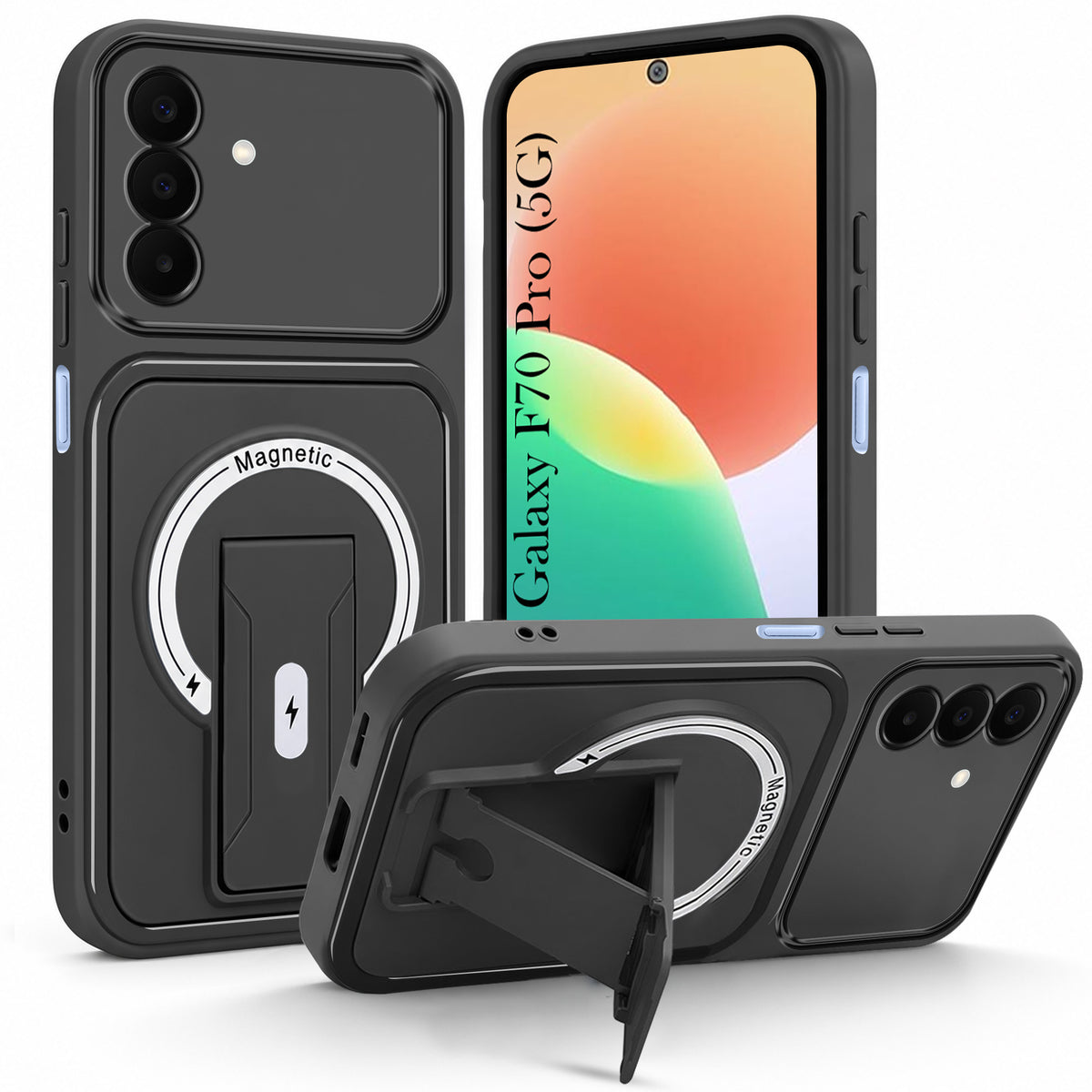 For Samsung Galaxy F70 Pro 5G Back Case Cover Metallic (Hybrid Armor Kickstand | MagSafe Compatible | Camera Protection Shockproof)