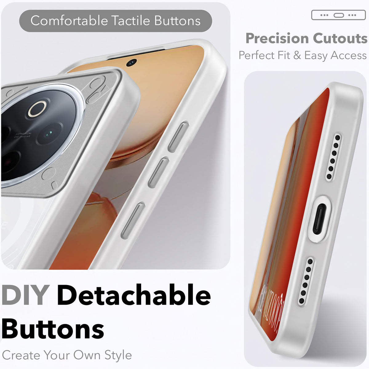 For Vivo iQOO Z10 Metallic Back Cover Case (Metallic Camera Protection & Buttons | Translucent Milky Shade | Hard Polycarbonate)