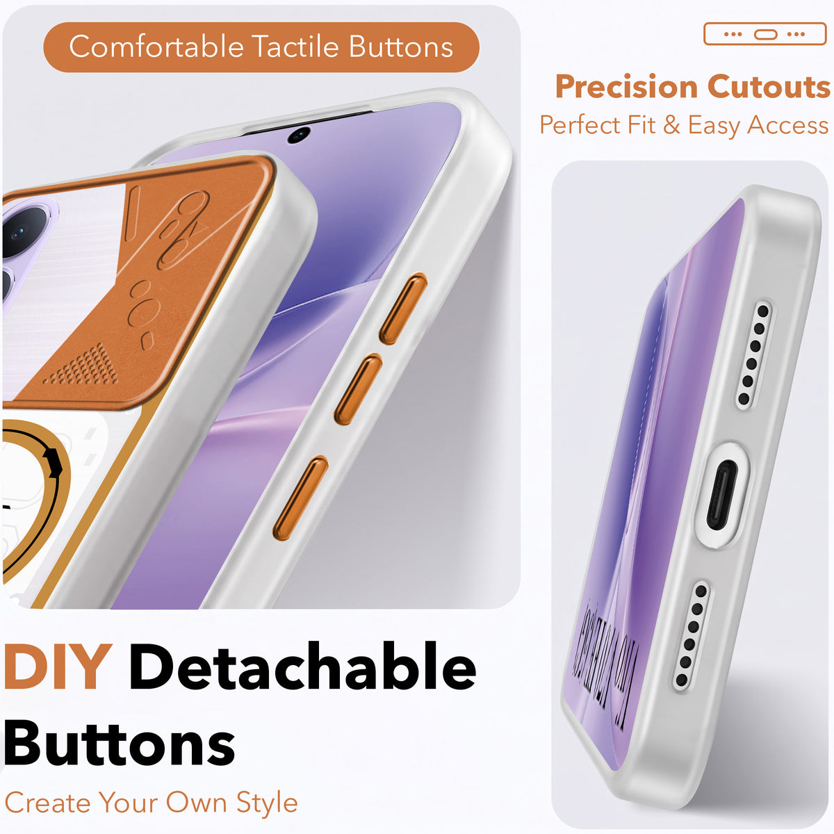 For Vivo V70 FE 5G Metallic Back Cover Case (Metallic Camera Protection & Buttons | Translucent Milky Shade | Hard Polycarbonate)