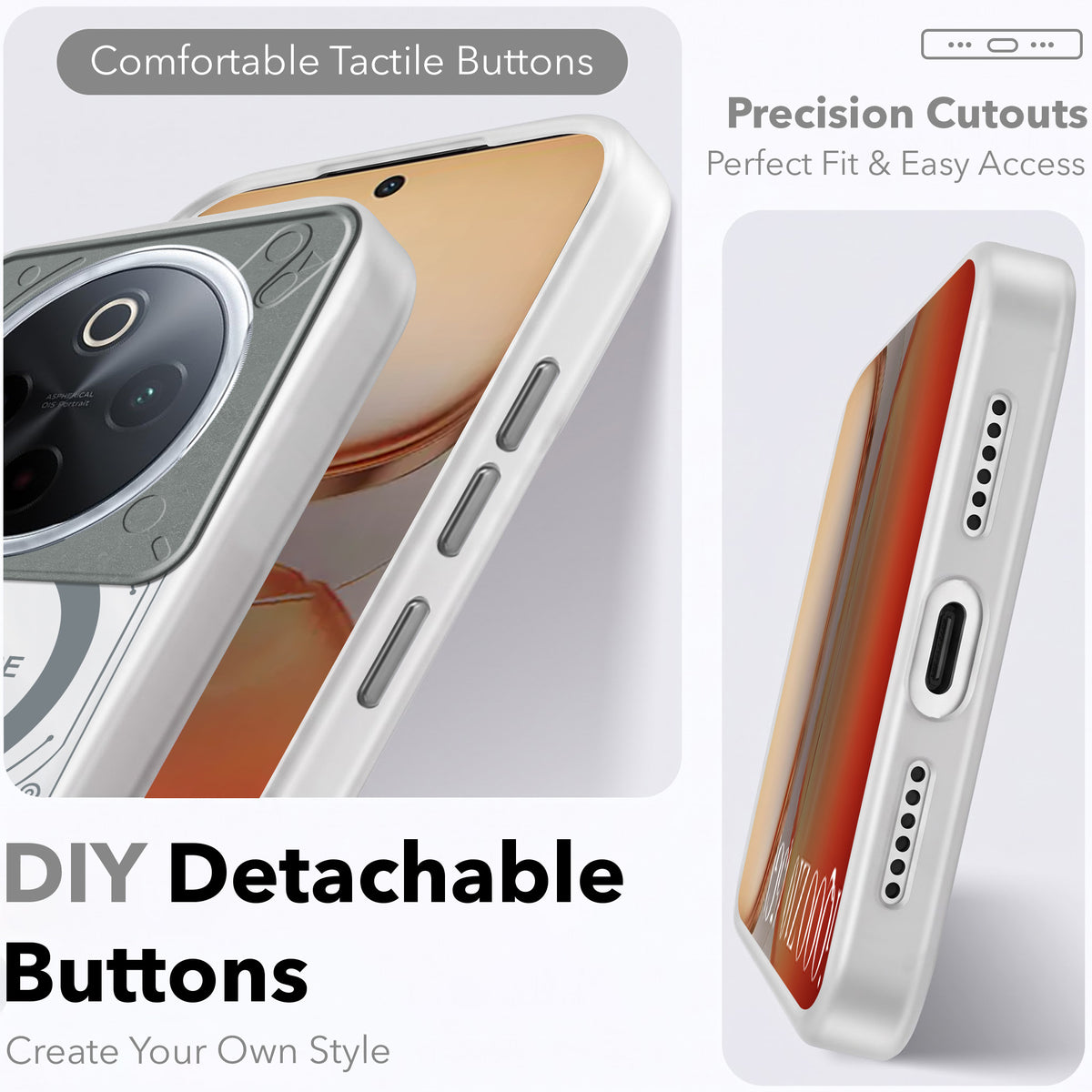 For Vivo iQOO Z10 Metallic Back Cover Case (Metallic Camera Protection & Buttons | Translucent Milky Shade | Hard Polycarbonate)