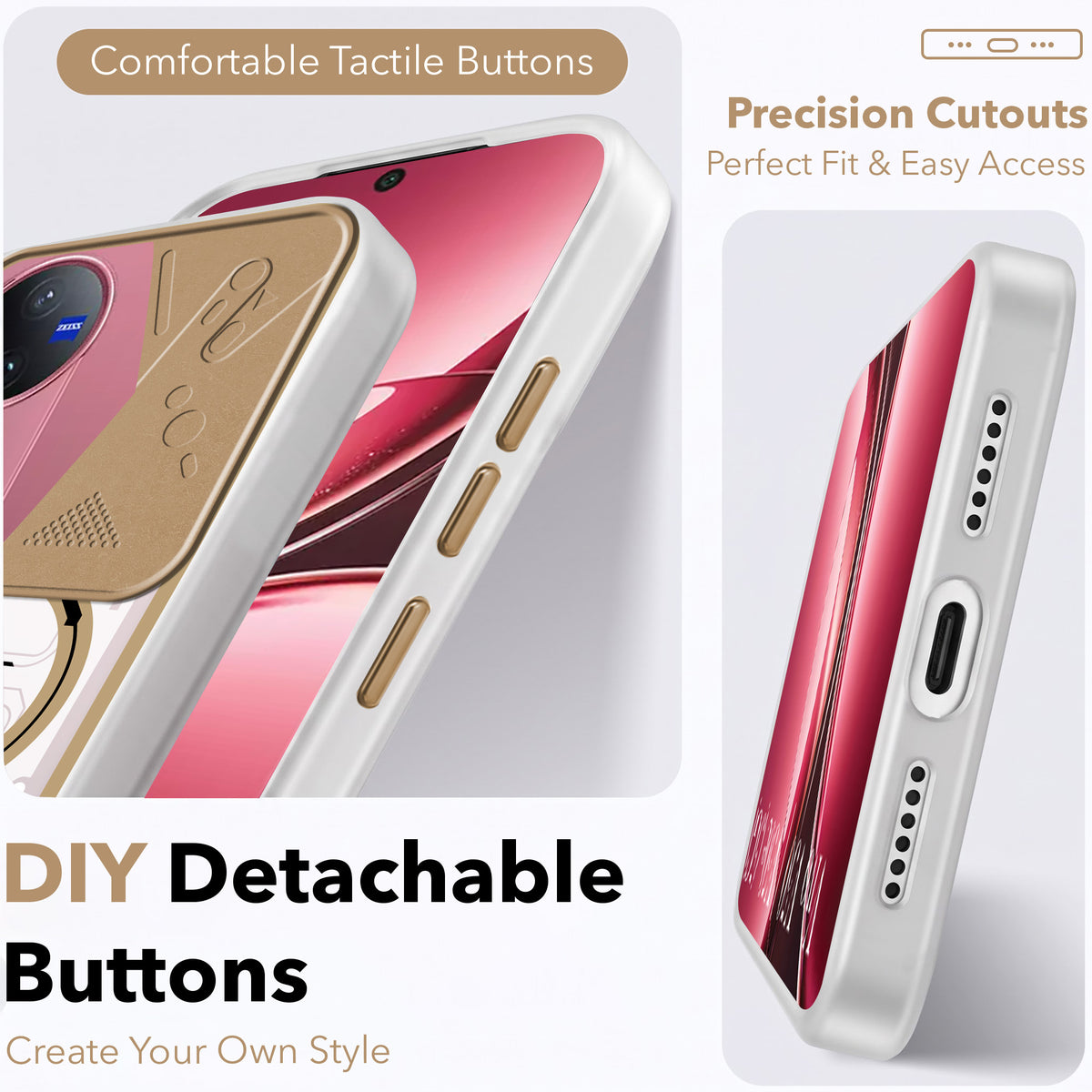For Vivo V50 | Vivo V50e Metallic Back Cover Case (Metallic Camera Protection & Buttons | Translucent Milky Shade | Hard Polycarbonate)