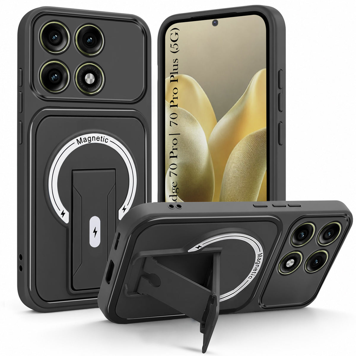 For Motorola Edge 70 Pro | Edge 70 Pro Plus Back Case Cover Metallic (Hybrid Armor Kickstand | MagSafe Compatible | Camera Protection Shockproof)