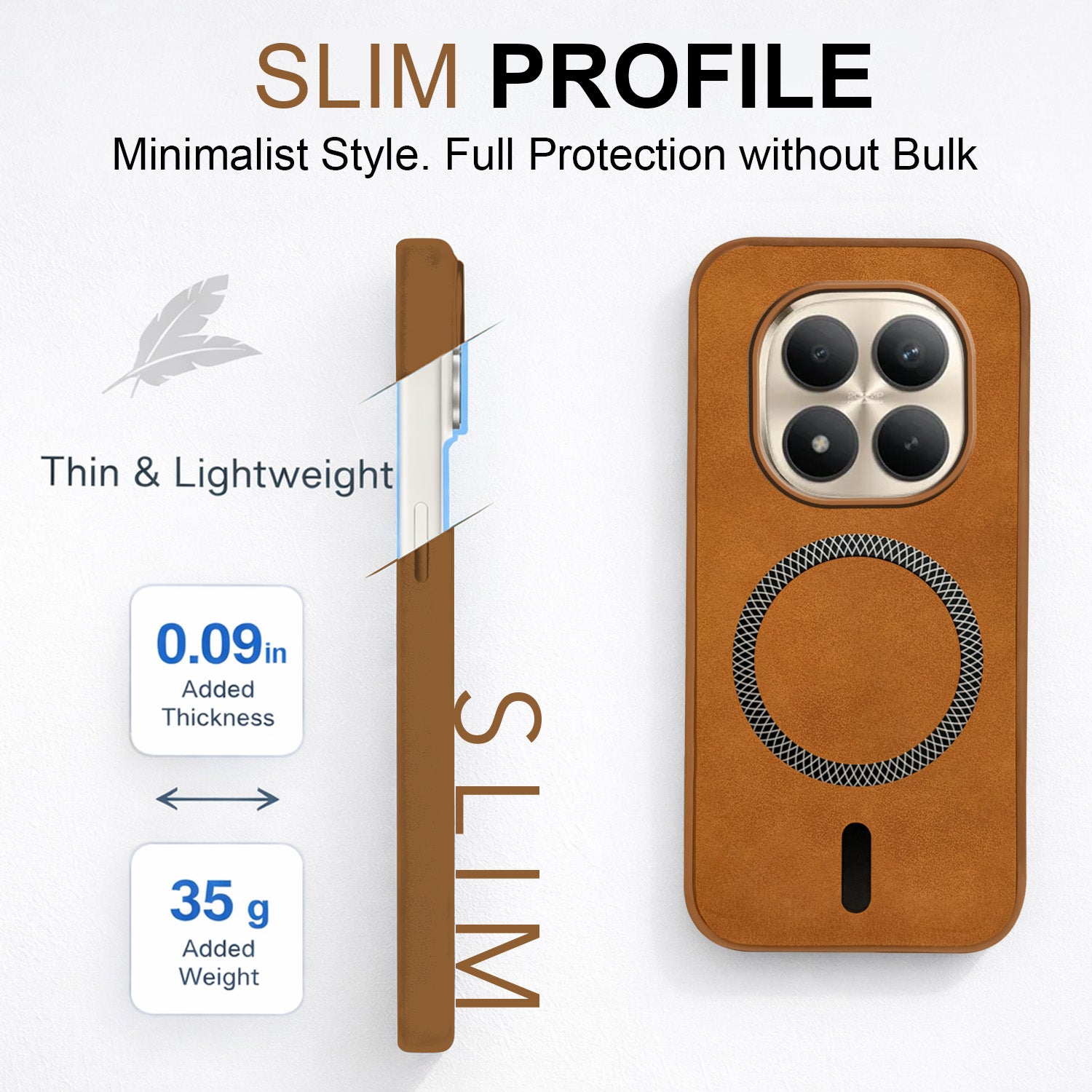 For Xiaomi Redmi Note 15 Pro Plus 5G Back Cover Case Leather Finish (MagSafe Compatible Wireless Charging | Soft Touch | Camera Bump Protection)