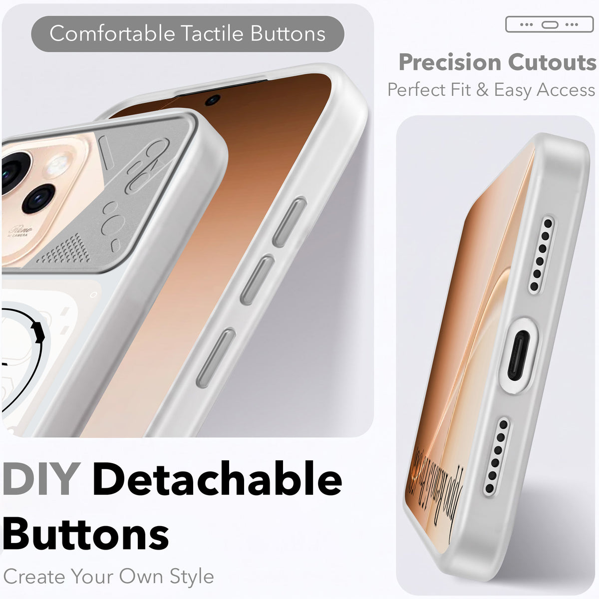 For Oppo Reno15 Pro 5G | Oppo Reno 15 Pro 5G Metallic Back Cover Case (Metallic Camera Protection & Buttons | Translucent Milky Shade | Hard Polycarbonate)