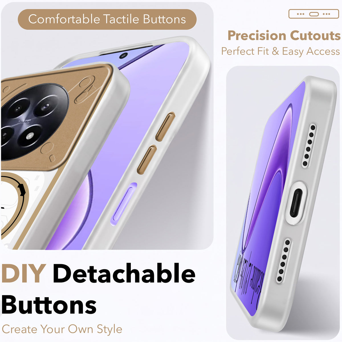 For Realme 12 | Realme 12X Metallic Back Cover Case (Metallic Camera Protection & Buttons | Translucent Milky Shade | Hard Polycarbonate)