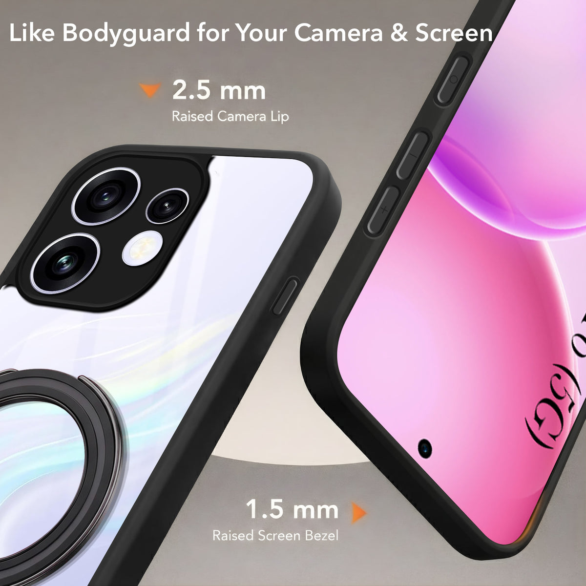 For Oppo Reno 16 Back Cover Case (Kick Stand Ring Holder | Life time Anti Yellow | Camera Protection)
