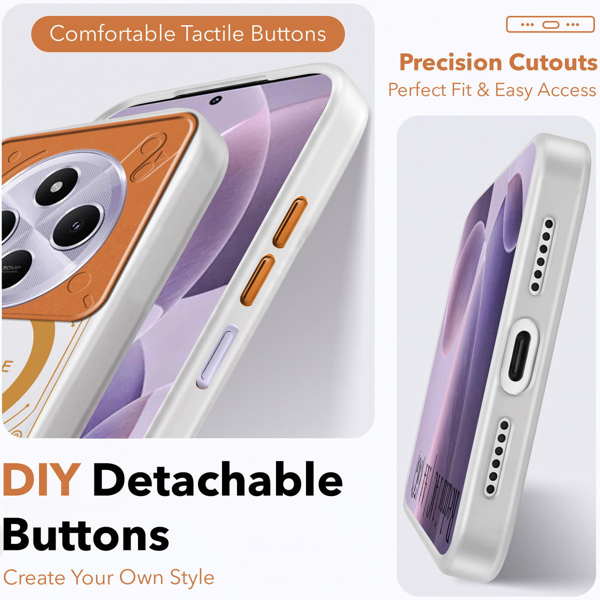 For Redmi A4 5G | Xiaomi Redmi 14C Metallic Back Cover Case (Metallic Camera Protection & Buttons | Translucent Milky Shade | Hard Polycarbonate)