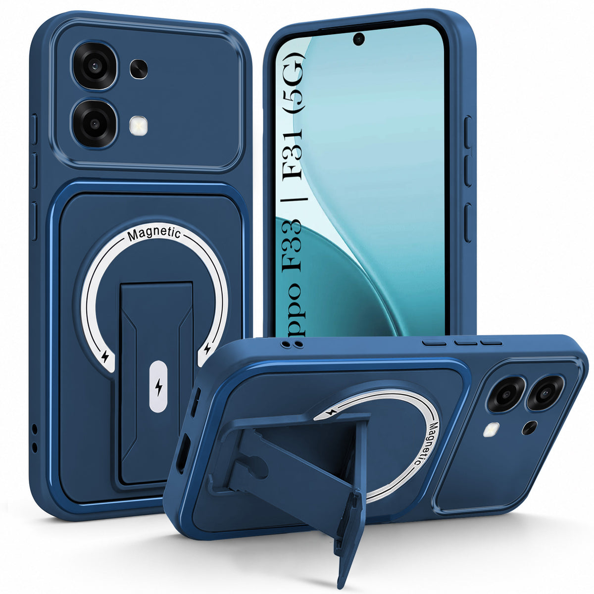 For Oppo F31 5G | Oppo F33 5G Back Case Cover Metallic (Hybrid Armor Kickstand | MagSafe Compatible | Camera Protection Shockproof)