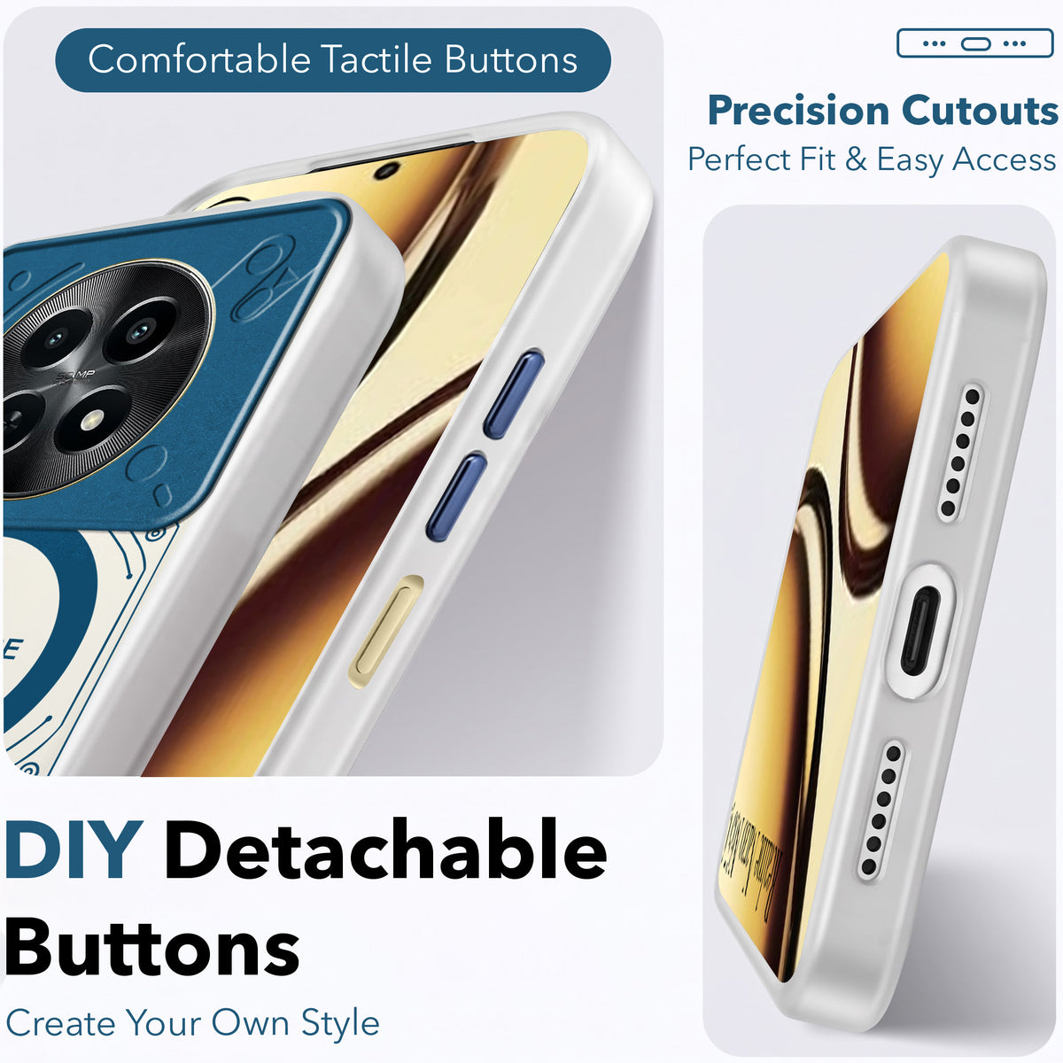 For Realme Narzo N65 5G Metallic Back Cover Case (Metallic Camera Protection & Buttons | Translucent Milky Shade | Hard Polycarbonate)
