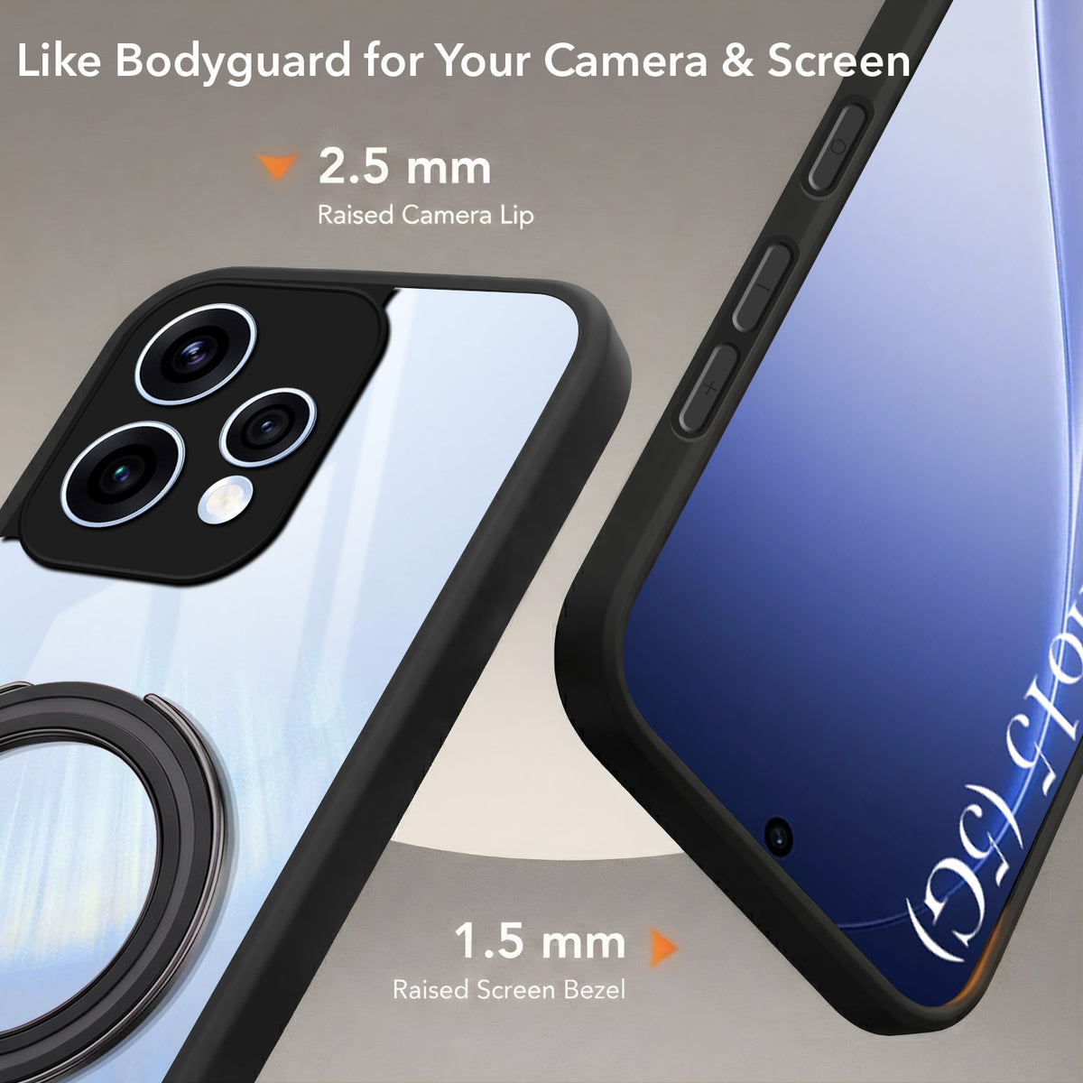 For Oppo Reno15 5G | Oppo Reno 15 5G Back Cover Case (Kick Stand Ring Holder | Life time Anti Yellow | Camera Protection)