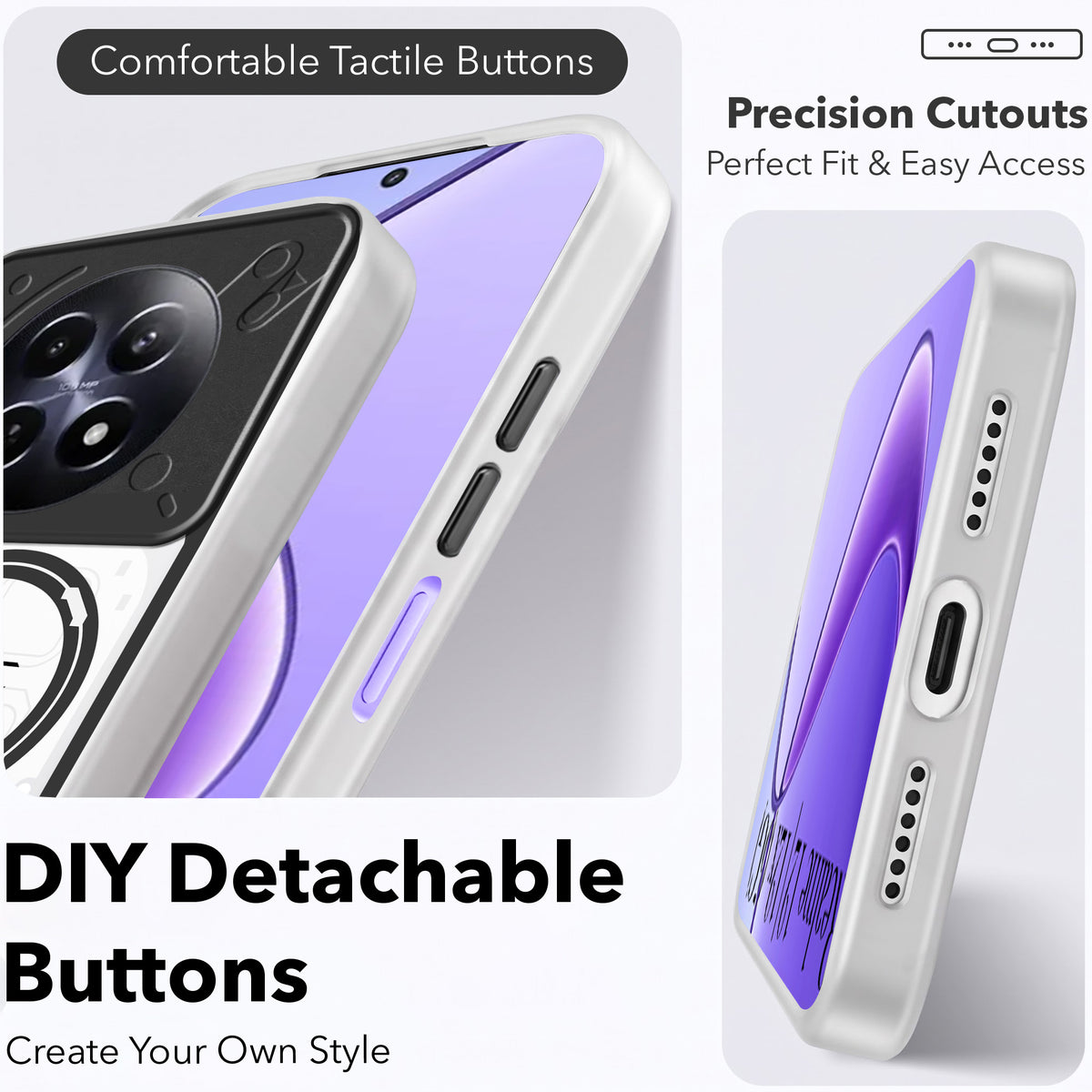 For Realme 12 | Realme 12X Metallic Back Cover Case (Metallic Camera Protection & Buttons | Translucent Milky Shade | Hard Polycarbonate)