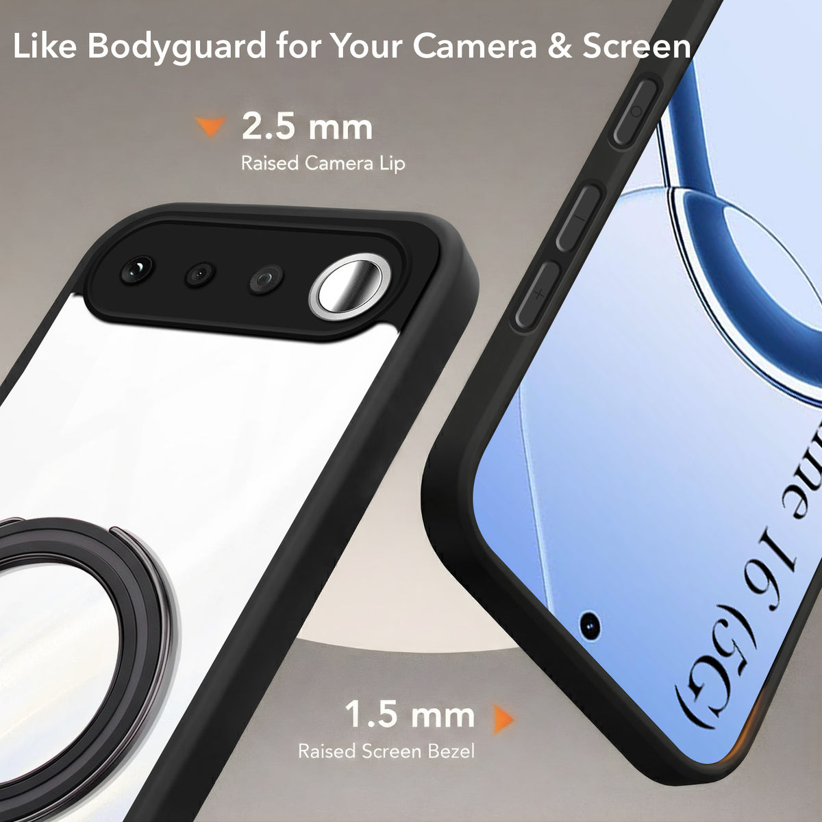 For Realme 16 Back Cover Case (Kick Stand Ring Holder | Life time Anti Yellow | Camera Protection)