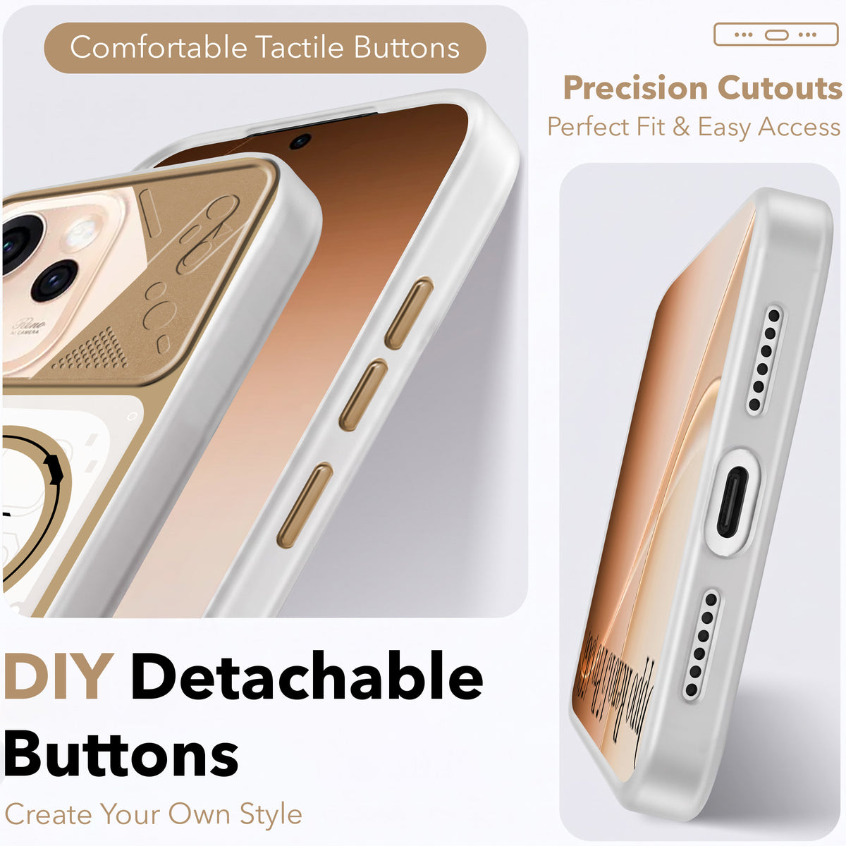 For Oppo Reno15 Pro 5G | Oppo Reno 15 Pro 5G Metallic Back Cover Case (Metallic Camera Protection & Buttons | Translucent Milky Shade | Hard Polycarbonate)