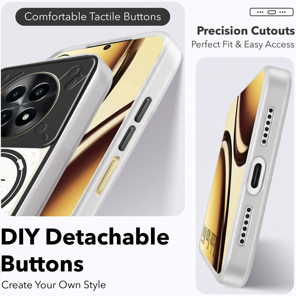For Realme Narzo N65 5G Metallic Back Cover Case (Metallic Camera Protection & Buttons | Translucent Milky Shade | Hard Polycarbonate)