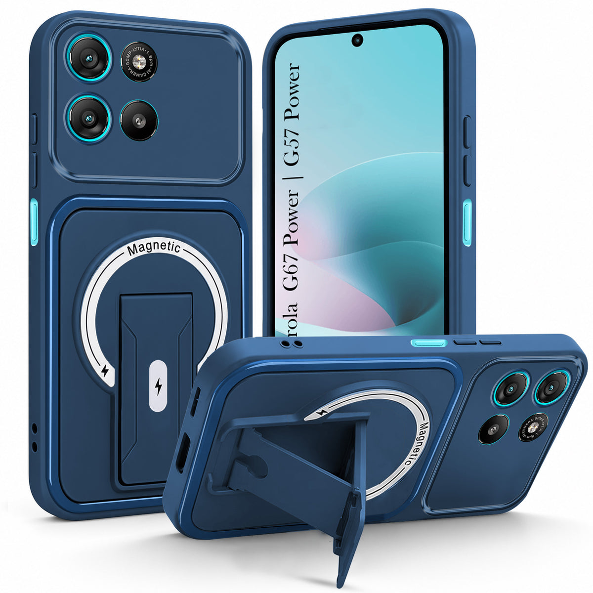 For Motorola Moto G67 Power | G57 Power Back Case Cover Metallic (Hybrid Armor Kickstand | MagSafe Compatible | Camera Protection Shockproof)