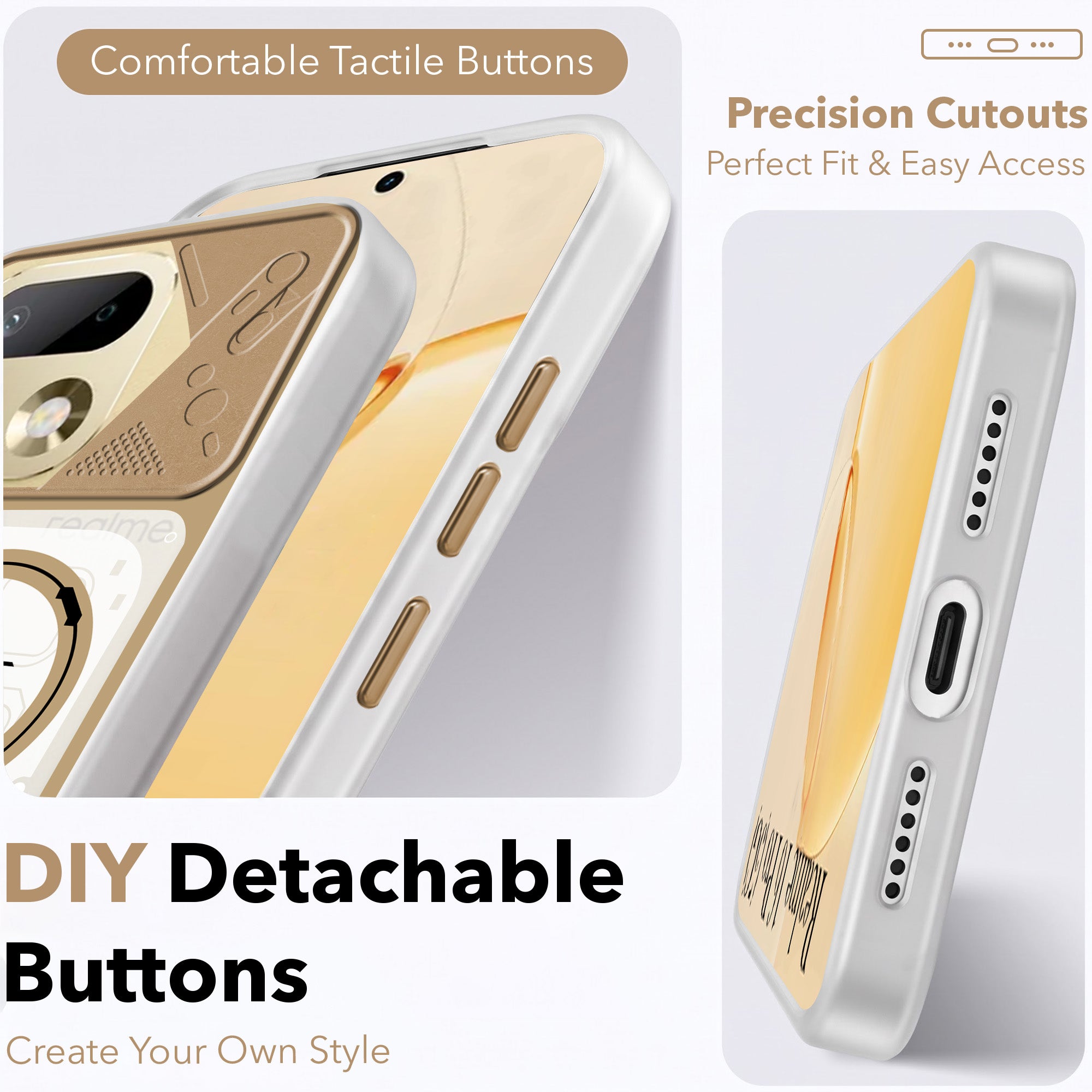 For Realme 16 Pro Metallic Back Cover Case (Metallic Camera Protection & Buttons | Translucent Milky Shade | Hard Polycarbonate)