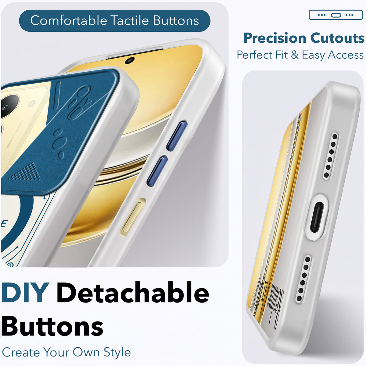 For Realme 14X Metallic Back Cover Case (Metallic Camera Protection & Buttons | Translucent Milky Shade | Hard Polycarbonate)
