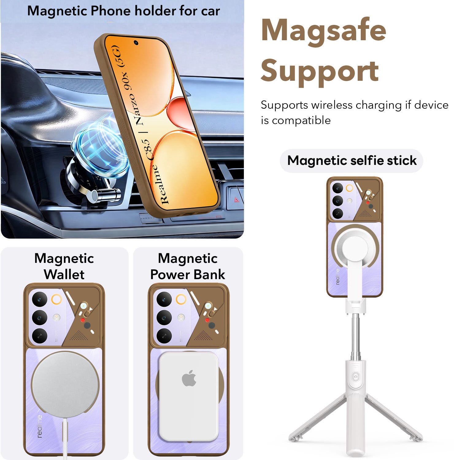 For Realme C85 5G | Realme Narzo 90x  Back Cover Case Lifetime Anti-Yellow Clear (Camera Protection | Side Grip | Wireless MagSafe Compatible)