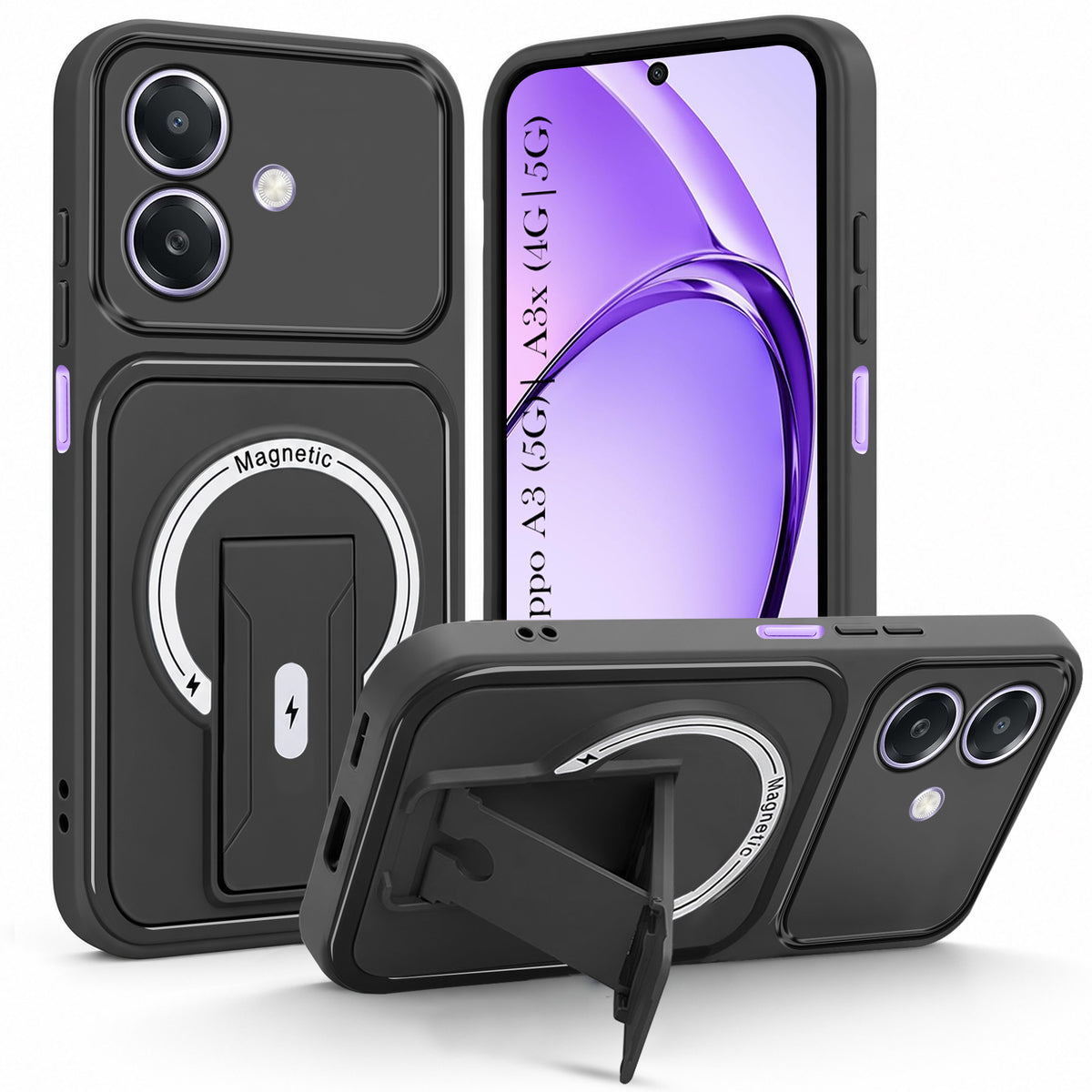 For Oppo A3X (4G/5G) | Oppo A3 5G Back Case Cover Metallic (Hybrid Armor Kickstand | MagSafe Compatible | Camera Protection Shockproof)