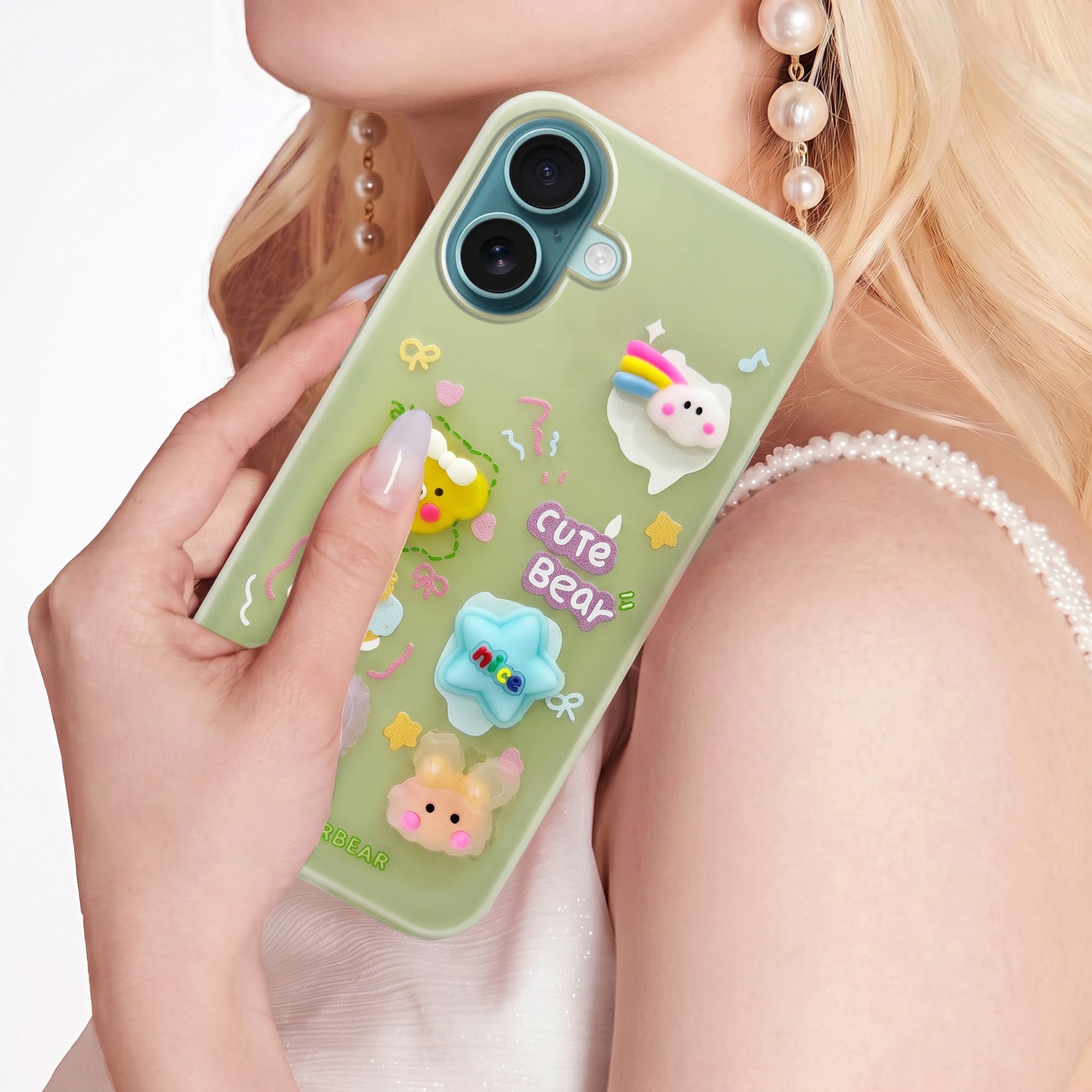 For Apple iPhone 16 Back Cover Case (3D Cute Cartoons | Hard Back Side Soft | Matte Premium Finish | HD Printing)