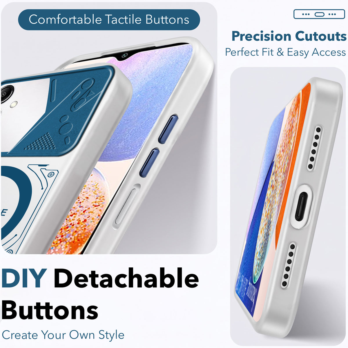 For Samsung Galaxy A14 4G | 5G Metallic Back Cover Case (Metallic Camera Protection & Buttons | Translucent Milky Shade | Hard Polycarbonate)