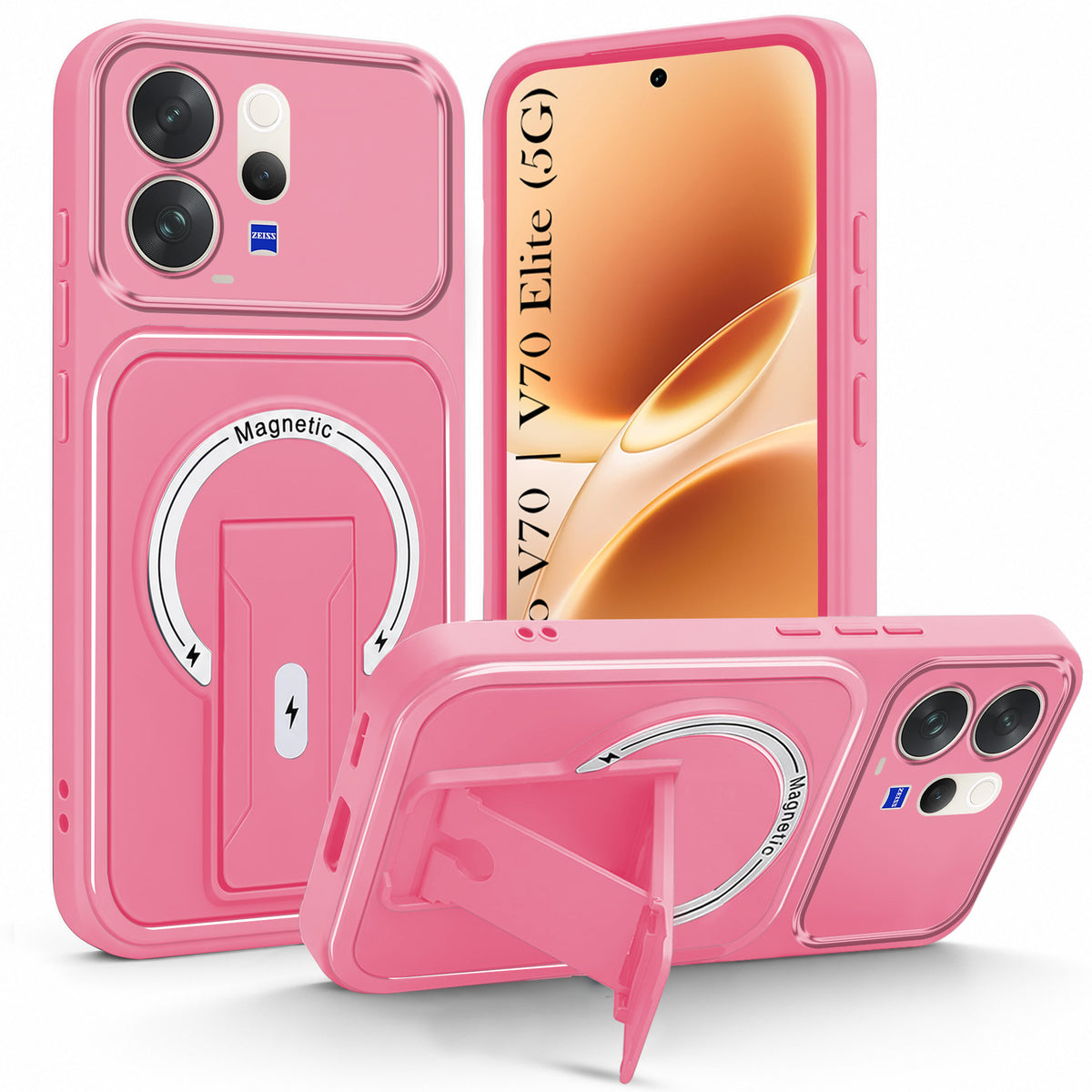 For Vivo V70 | Vivo V70 Elite 5G Back Case Cover Metallic (Hybrid Armor Kickstand | MagSafe Compatible | Camera Protection Shockproof)