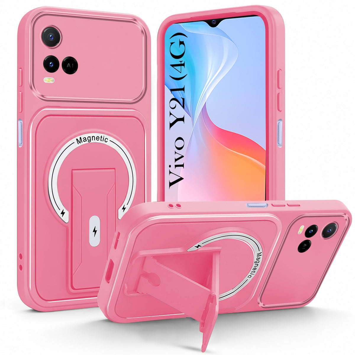 For Vivo Y21 2021 Back Case Cover Metallic (Hybrid Armor Kickstand | MagSafe Compatible | Camera Protection Shockproof)