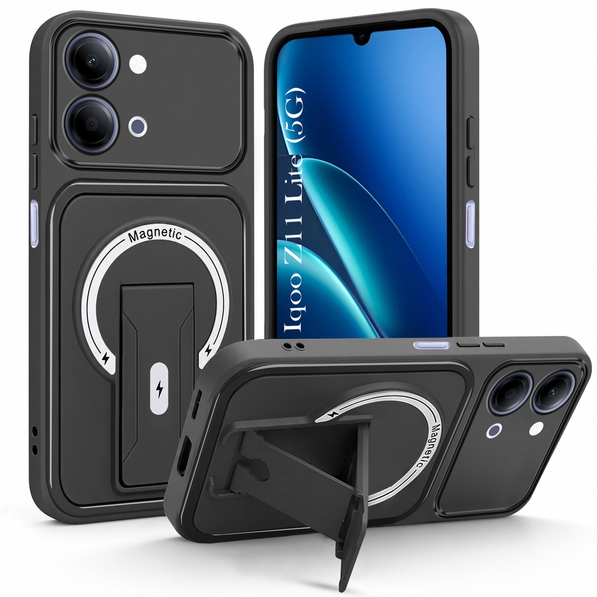 For Vivo iQOO Z11 Lite Back Case Cover Metallic (Hybrid Armor Kickstand | MagSafe Compatible | Camera Protection Shockproof)