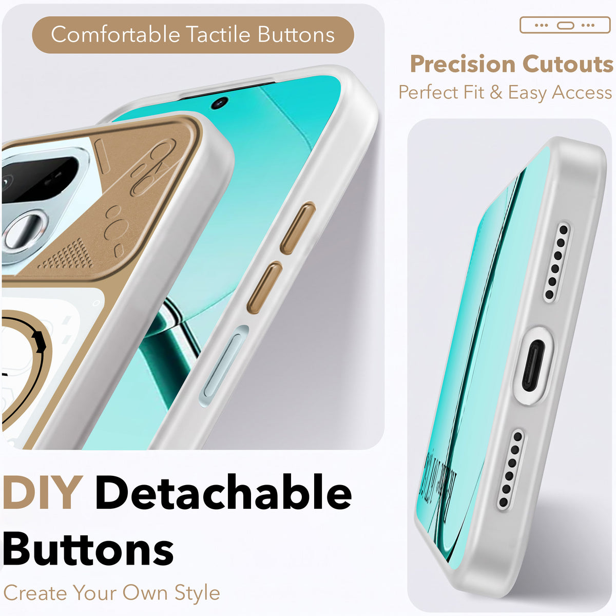 For Realme 16T 5G Metallic Back Cover Case (Metallic Camera Protection & Buttons | Translucent Milky Shade | Hard Polycarbonate)