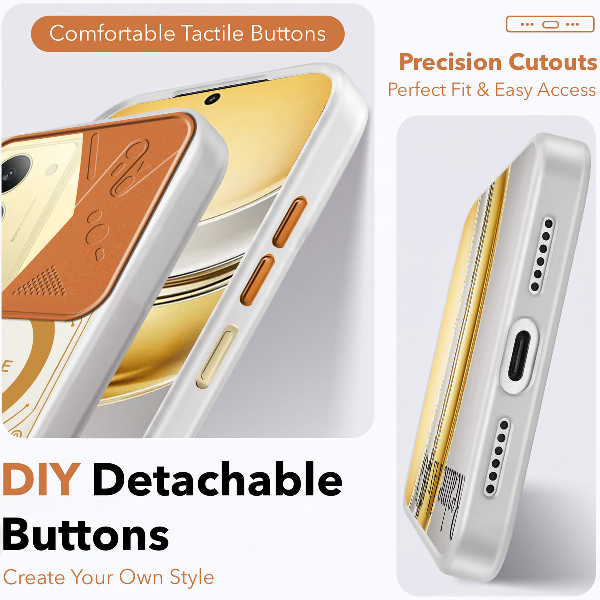 For Realme 14X Metallic Back Cover Case (Metallic Camera Protection & Buttons | Translucent Milky Shade | Hard Polycarbonate)