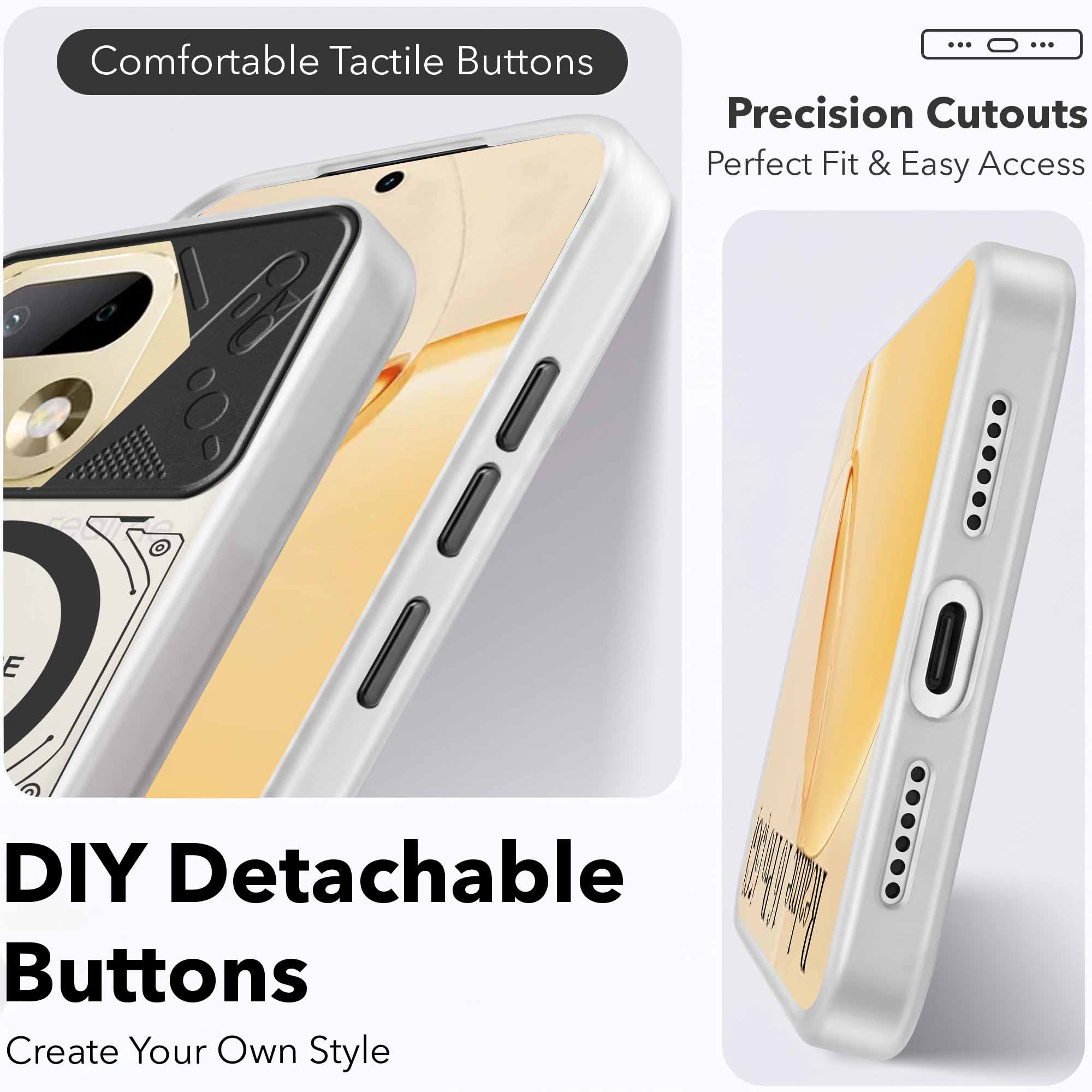 For Realme 16 Pro Metallic Back Cover Case (Metallic Camera Protection & Buttons | Translucent Milky Shade | Hard Polycarbonate)